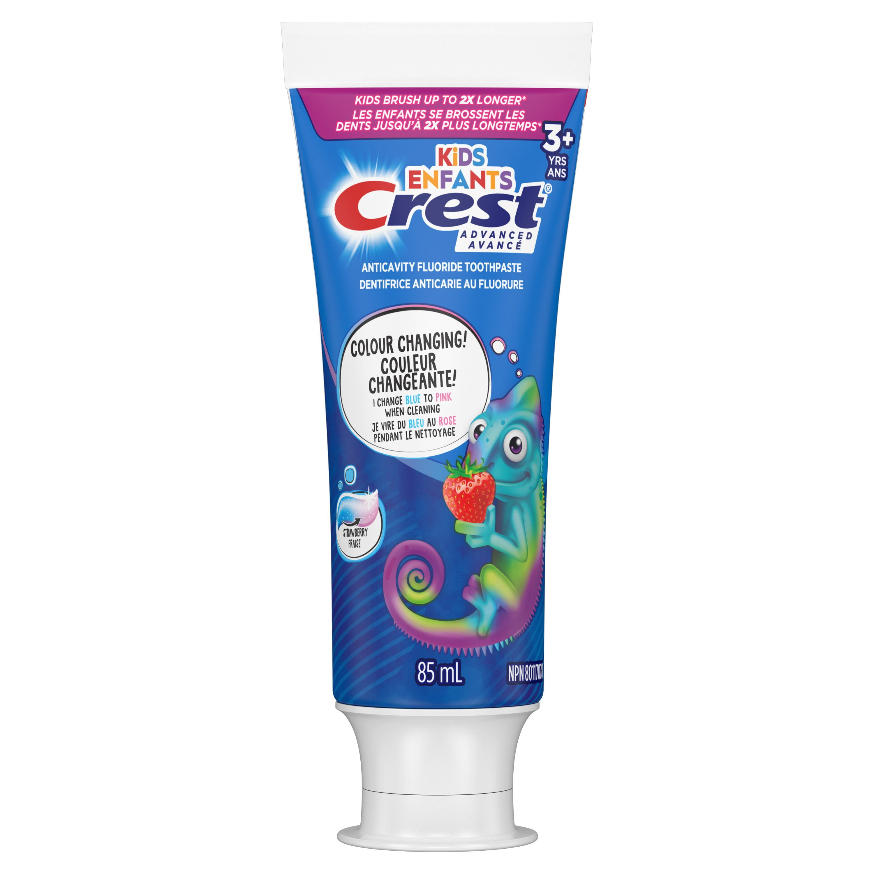 Dentifrice au fluorure Crest avancé pour enfants, saveur de fraise, 85mL