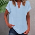thumbnail image 2 of WEIYLL Womens T-Shirts Summer Loose Fit V Neck Curved Hem Flowy Solid Blue Tops Sizes XXL, 2 of 5
