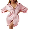 thumbnail image 4 of Femmes Satin Chemise de Nuit Bouton vers le Bas V-Cou Sleepwear Robe Bleu L, 4 of 8