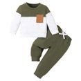 thumbnail image 1 of BLVB Toddler Baby Boy Fall Winter Clothes Color Block Long Sleeve Sweatshirt Pullover Tops Joggers Pants Newborn Infant Outfit Set, 1 of 7