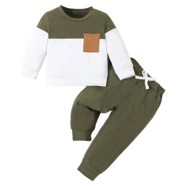 WRKEKC Boys Spring Fall Outfits Color Block Crew Neck Long Sleeve Sweatshirt and Pants 2 Piece Casual Set for Toddler Boys 6 Months - 3 Years