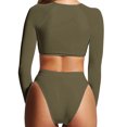 thumbnail image 3 of Babysbule Women's Two Piece Swimsuit Solid Color Round Neck Long Sleeved Top Swimsuit Set Split Swimwear Set, 3 of 3