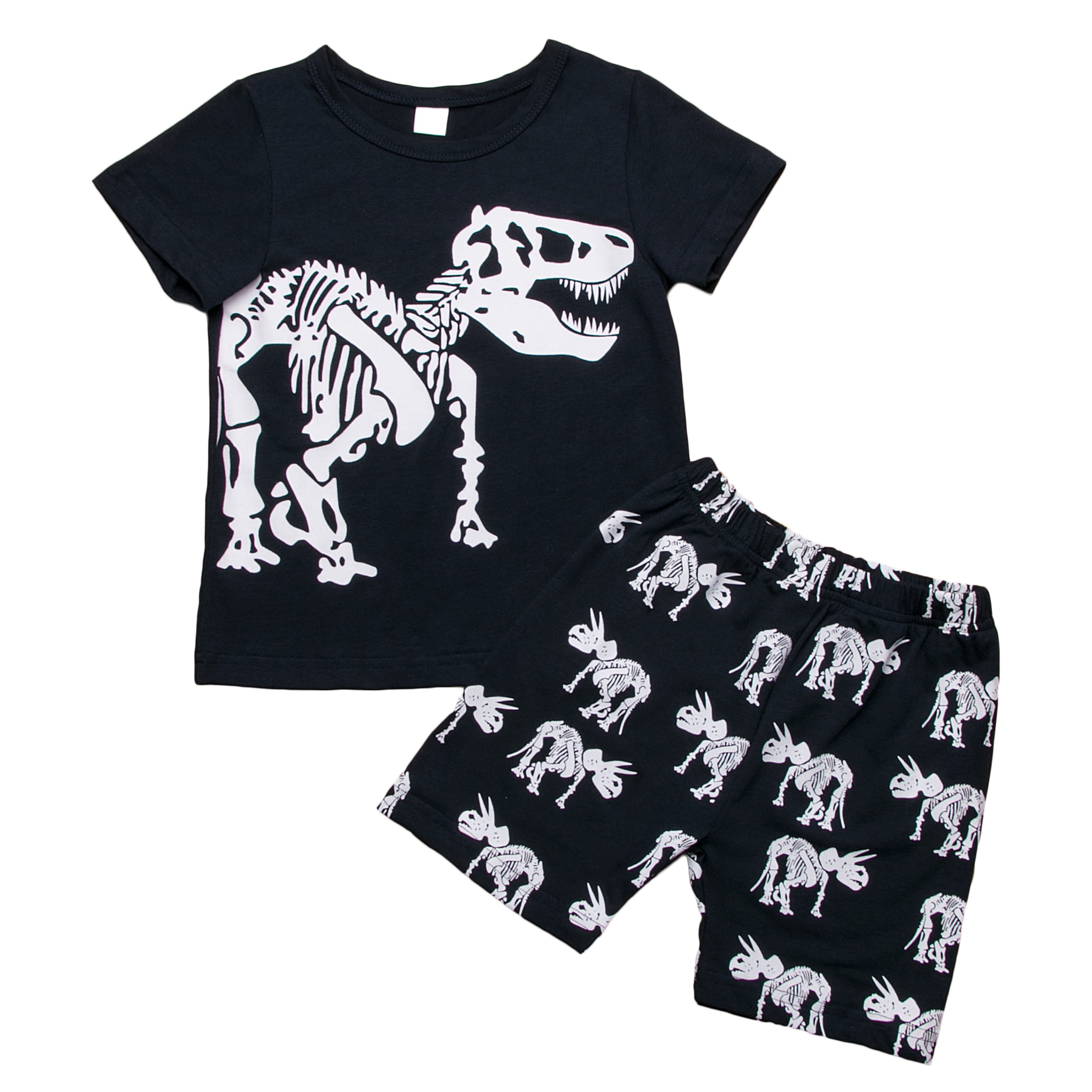 Faithtur Little Boy 2PCS Outfit Set Dinosaur Printed Top Short Loose Pants