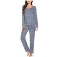 thumbnail image 2 of Timegard Ensembles de Pyjamas pour Femmes 2 Pcs à Rayures Manches Longues Col en V Haut Froncé et Pantalon Tenues de Pjs d'Automne, 2 of 5