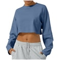 thumbnail image 2 of JDQJBZ Summer Womens Tops,Womens Long Sleeve Tops Solid Color Crew Neck Short Length Running Workout Top Spring Summer Casual Tops For Women, 2 of 5