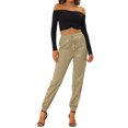 thumbnail image 2 of Unique Bargains Women's High Rise Silky Satin Cargo Pants, Khaki, Size S, 2 of 6