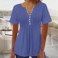thumbnail image 2 of AherBiu Hauts pour Femmes Été à Boutons Col Rond Couleur Unie Froncé Chic Décontracté Tuniques Amples T-Shirts, 2 of 3