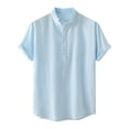 thumbnail image 1 of cfhntfmh Cotton Linen Shirts for Men Summer Short Sleeve Button up Beach T-Shirts Lightweight Solid Collared Tops, 1 of 7