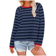 thumbnail image 1 of Hauts pour Femmes à Rayures Col Ras du Cou Manches Longues T-Shirts à Blocs de Couleur Automne Décontracté Ample Confortable Blouse, 1 of 5