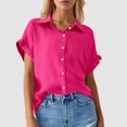 thumbnail image 2 of Women's Solid Color Casual Batwing Sleeve Button Pocket Short Sleeve Shirt, 2 of 4