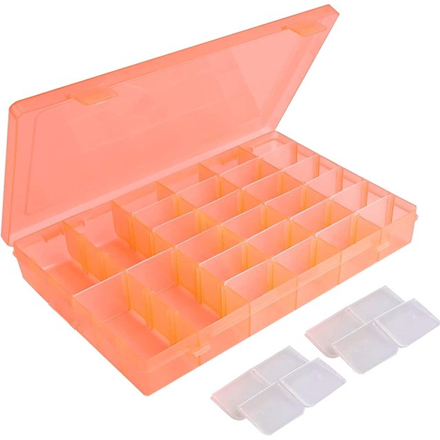 LNGOOR Plastic Organizer Bead Storage Box with Compartments Containers with Movable Dividers for Small Earring Jewelry Craft Sewing Supplies 36 Grid 1 Pack