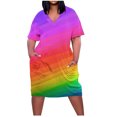 thumbnail image 2 of LSLJS Plus Size Dress For Women V Neck Summer Robes Décontractées avec Poches Knee Short Sleeve, 2 of 5