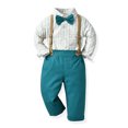 thumbnail image 1 of RXIRUCGD Ensemble Mode pour Enfants Chemise à Rayures Pantalon Ensemble 2 Pcs Manches Longues Col Rond Haut/chemise (Bleu Clair, Taille: 100), 1 of 8