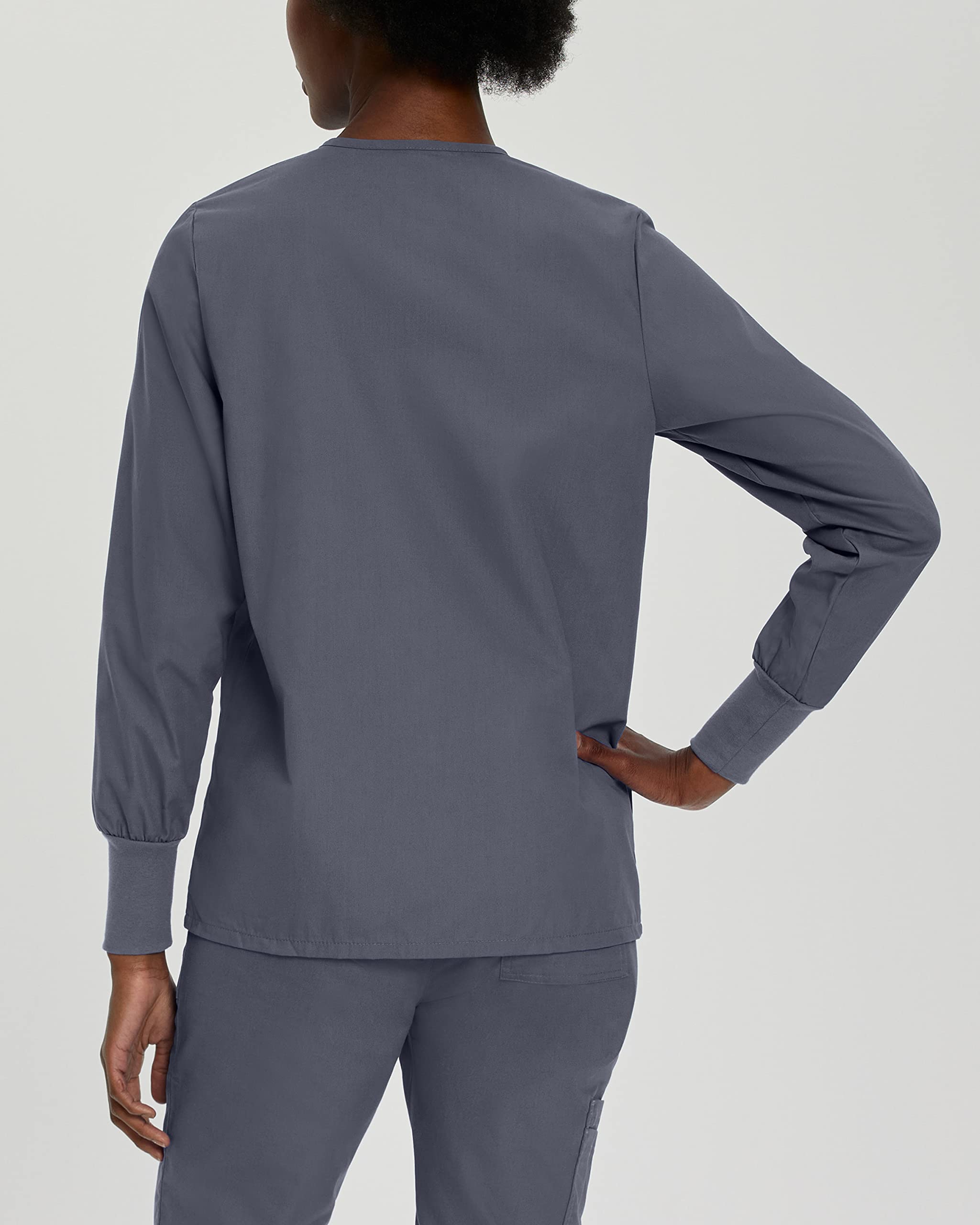 Landau Essentials Veste d'Uniforme à 4 Poches pour Femmes : Coupe Classique et Décontractée, Col Ras du Cou, devant à Boutons-Pression et Poignets en Tricot 7525
