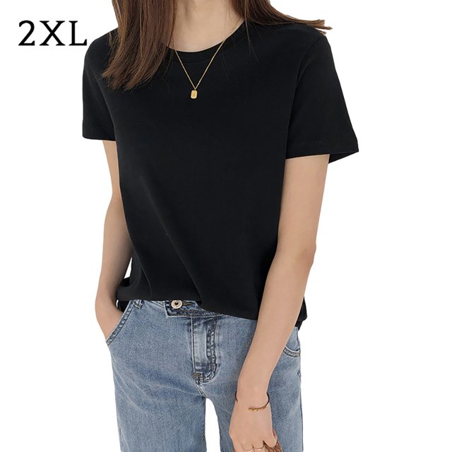 Maoww T-shirt Femme Été Col Rond Manches Courtes Couleur Unie Haut Décontracté, Noir, TTG