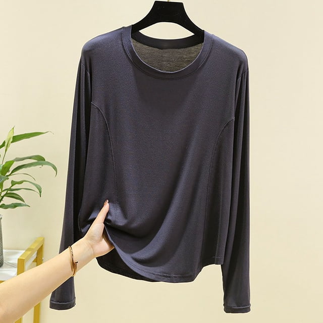 RKSTN Pyjama pour Femmes Mode Couleur Unie Col Ras du Cou Léger Manches Longues Couche de Base Confortable Vêtement de Nuit Automne Mode Hiver Décontracté une Pièce Haut
