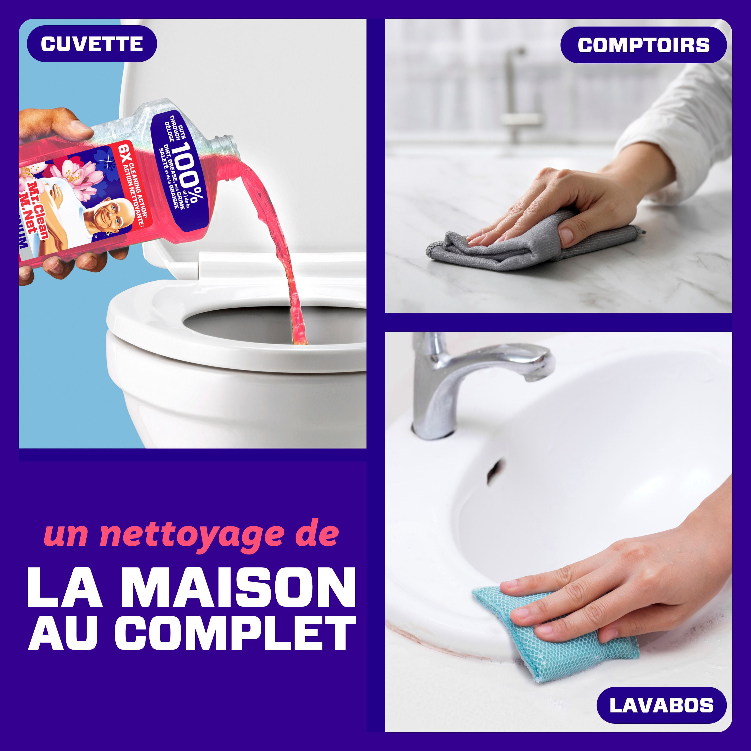 Nettoyant tout usage M. Net, nettoyant pour planchers, savon pour vadrouille, nettoyant liquide, Fleur de cerisier, 1,21 L