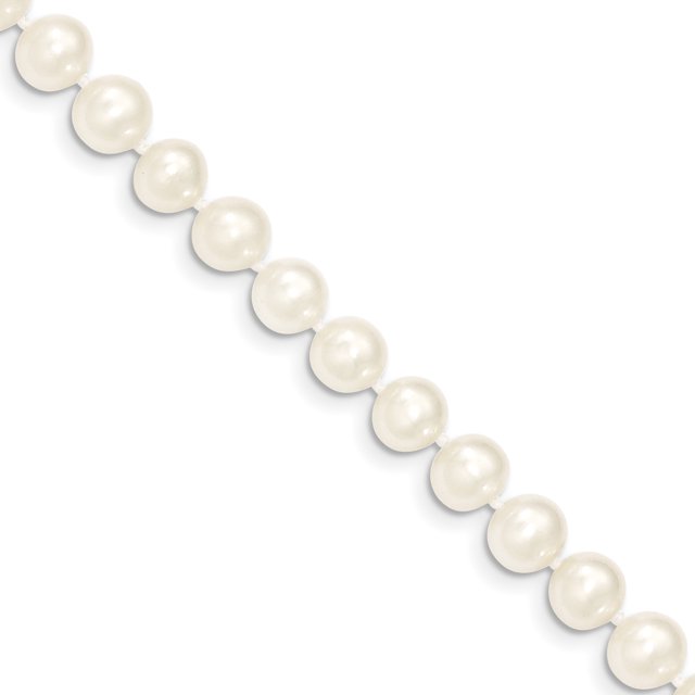 Bracelet Perle Presque Rond en Or Jaune 14K 7-8mm Blanc