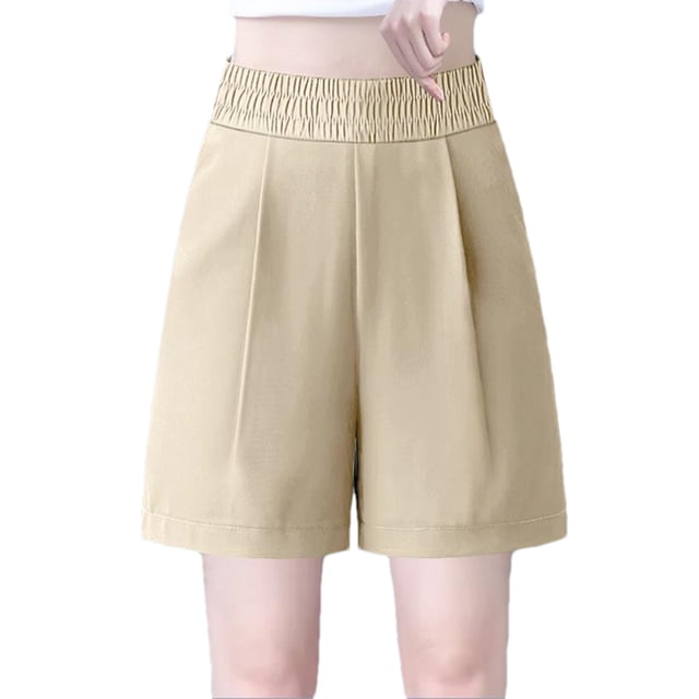 Timegard Womens Dressy Shorts Plus Size Elastic High Waisted Comfy Ruched Straight Leg Work Casual Shorts