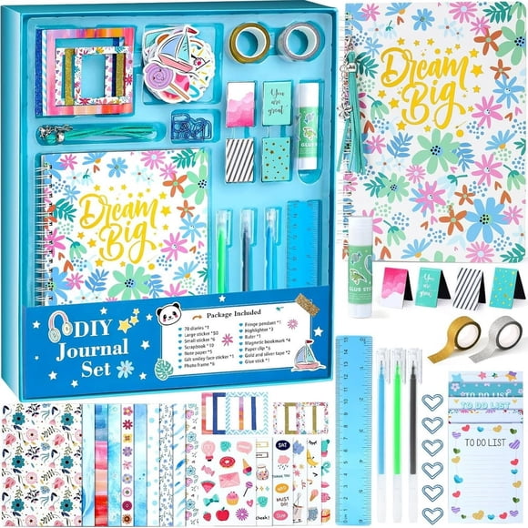 JUNWELL DIY Journal Kit Christmas Birthday Gifts for 8 9 10 11 12 13 14 Year Old Girl Toys for Ages 8-13 Stationery Arts Crafts Journaling Kit Scrapbook Kit Art Supplies Pink