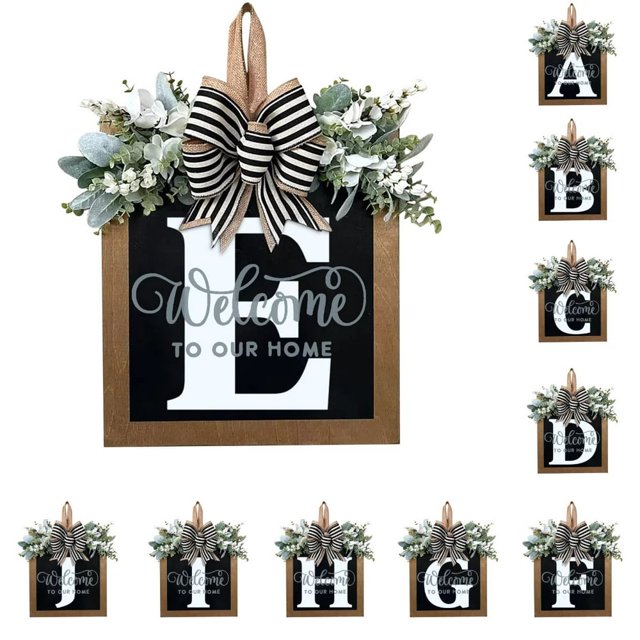 Décorations de Porte d'Entrée Signe de Couronne d'Alphabet Décoration Suspendue Extérieure 11.8"*11.8"