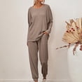 thumbnail image 4 of Meichang Women's Pajama Set 2 Piece Lounge Set Ribbed Knit Crew Neck Long Sleeve Pullover Tops Jogger Pants Set Fall Outfits Running Workout Sets Matching Tracksuit, 4 of 7