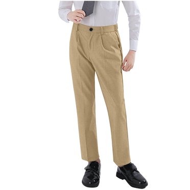 Lenpel Boys' Dress Pants Elastic Waist Straight Leg Formal Casual Trousers Children School Pants with Pockets(Purple,6-7 Years)