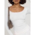 thumbnail image 3 of Gupgi Women Long Sleeve Crop Top Lace Trim Top Spring Slim Fit Basic Tops, 3 of 5