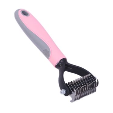 DEBGFS Pet Grooming Tool ，Double Sided Shedding and Dematting Undercoat Rake Comb for Dogs and Cats (16 tooth comb, Pink)