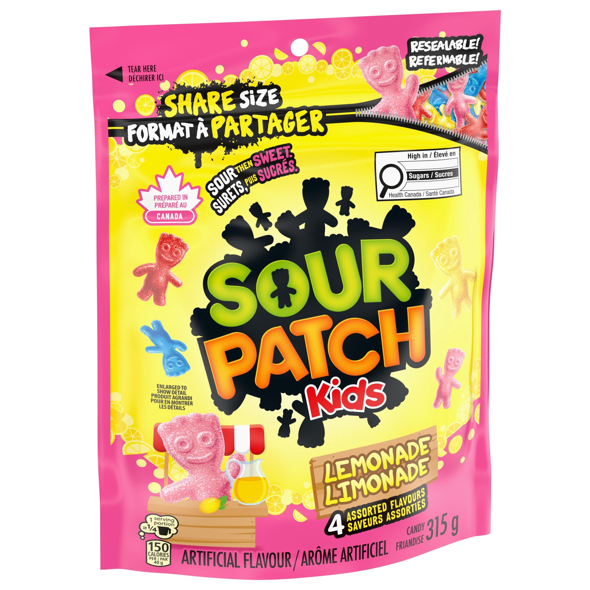 Friandises SOUR PATCH KIDS à saveur de limonade, surets, puis sucrés