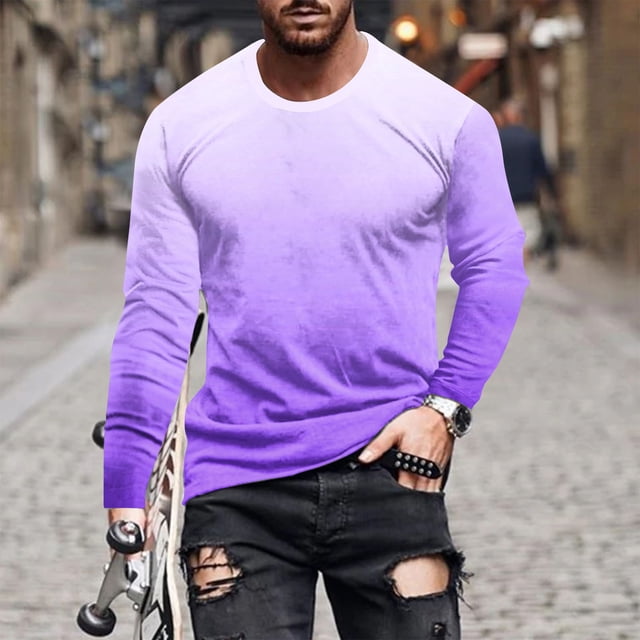 Meichang T-Shirt à Manches Longues pour Homme en Coton, T-Shirts Graphiques pour Homme Décontractés à Imprimé Dégradé 3D, T-Shirts Fantaisie à Col Rond Confortables à Manches Longues pour Homme