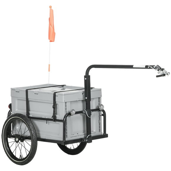 Aosom Bicycle Cargo Trailer Bike Wagon with Removable Storage Box, Grey