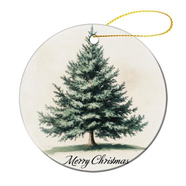 Vintage Watercolor Christmas Tree Ornament Farmhouse Holiday Winter Christmas Bauble Xmas Holiday Keepsake Christmas Tree Decoration Merry Xmas for Family & Friends