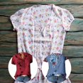 thumbnail image 5 of Chemise Femme à Imprimé Floral, Chemise Décontractée, Blouse à Col en V, Haut à Manches Courtes, Rouge, 4TG, 5 of 5