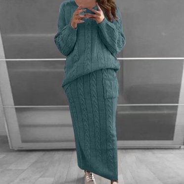 HWRETIE Ensemble pour Femmes Chandail à Col Rond et Pantalon à Jambe Grand Manches Longues Coupe Ample Tenue Décontractée