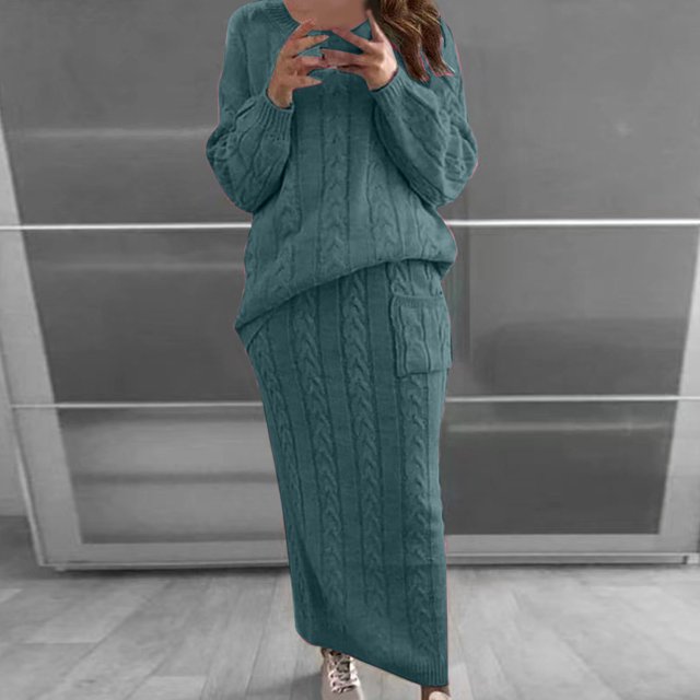 Dvkptbk Chandails pour Femmes Chandail à Col Rond pour Femmes à Manches Longues Pantalon à Jambe Grand Fente de Couleur Coupe Ample Ensemble de Chandail à la Mode Vêtements en Liquidation