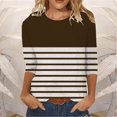 thumbnail image 1 of Meichang Chemises à Manches 3/4 pour Femmes Hauts à Rayures Color Block Col Rond T-Shirts Décontractés Chemises Coupe Ample Blouses de Travail Confortables Pull Mode 2024, 1 of 3