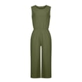 thumbnail image 4 of Yuyuzo Women Cotton Linen Jumpsuits Summer One-Piece Outfits Short Sleeve Wide Leg Long Pants Rompers, 4 of 7