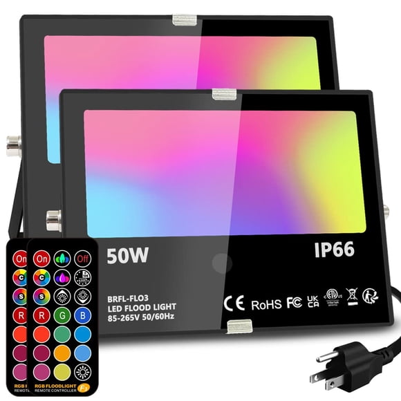 MELPO Led Flood Light Outdoor 50W RGB Color Changing Landscape Lighting with Remote Timing - 12 Colors - 4 Modes IP66 Waterproof US 3-Plug (Pack of 2)
