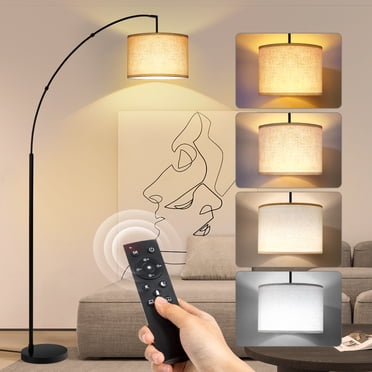 OUTON 81" Arc Floor Lamp, LED Dimmable Modern Standing Lamps with 4 Color Temperatures, Adjustable Linen Shade, Tall Lamp for Living Room, Bedroom (Buckwheat lamp shade)shade)