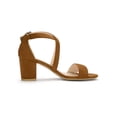 thumbnail image 3 of BLISSFUL STEP Women's Open Toe Cross Strap Mid Block Heel Sandals Brown 9, 3 of 7