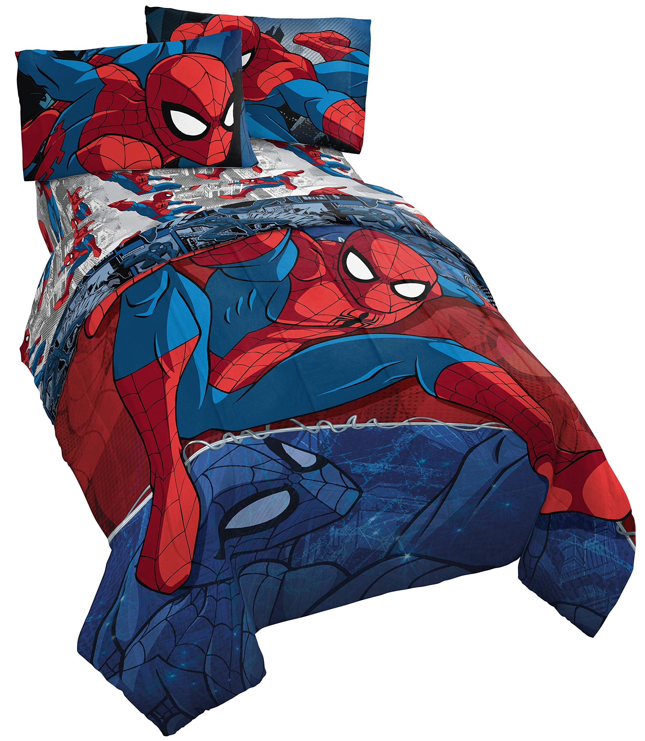 Jay Franco Marvel Spiderman Burst 5 Piece Full Bed Set - Includes Reversible Comforter & Sheet Set - Bedding - Super Soft Fade Resistant Microfiber (Official Marvel Product)