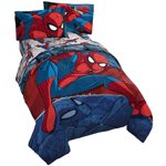 Jay Franco Marvel Spiderman Coupure 5 Ensemble de lits entiers - Inclut un consolateur réversible & Ensemble de feuilles - Literie - Microfibre résistant au fade super doux (produit marvel officiel)