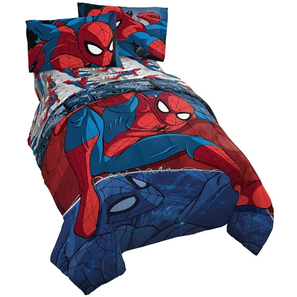 Jay Franco Marvel Spiderman Burst 5 Piece Full Bed Set - Includes Reversible Comforter & Sheet Set - Bedding - Super Soft Fade Resistant Microfiber (Official Marvel Product)