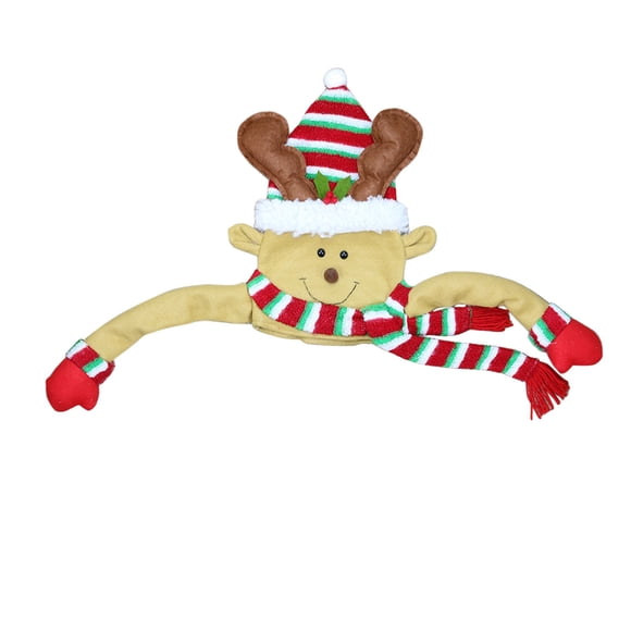 Qocolhg Décorations de Noël Extérieures Intérieures, Chapeau de Sommet de Sapin de Noël Cerf de Noël avec Foulard Rayée pour Ornement de Sapins de Noël des Fêtes Décorations de Noël Fournitures de Fête, Liquidation de Noël