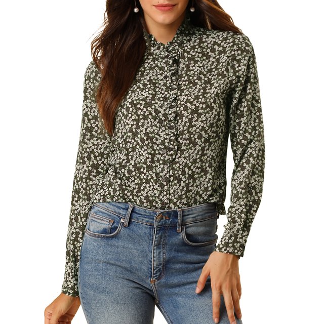 INSPIRE CHIC Chemise Décontractée à Manches Longues Imprimé Floral Col Montant pour Femmes