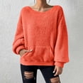 thumbnail image 2 of Yuyuzo Chandails en Molleton pour Femmes, Duveteux, Coupe Ample, Col Rond, Manches Longues, Chandail à Enfiler, Mode d'Automne, Hauts de Chandail avec Poches, 2 of 7