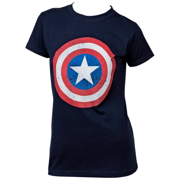 Captain America T-Shirt pour Femmes à Symbole du Bouclier Usé - Moyen