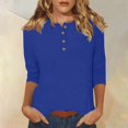thumbnail image 2 of DENGDENG 3/4 Sleeve Tops for Women Casual Button Down T-Shirts Summer Crew Neck Elbow Sleeve Blouse Solid Color Three Quarter Length Shirts Boho Clearance Tunic Tops Dark Blue XL, 2 of 6
