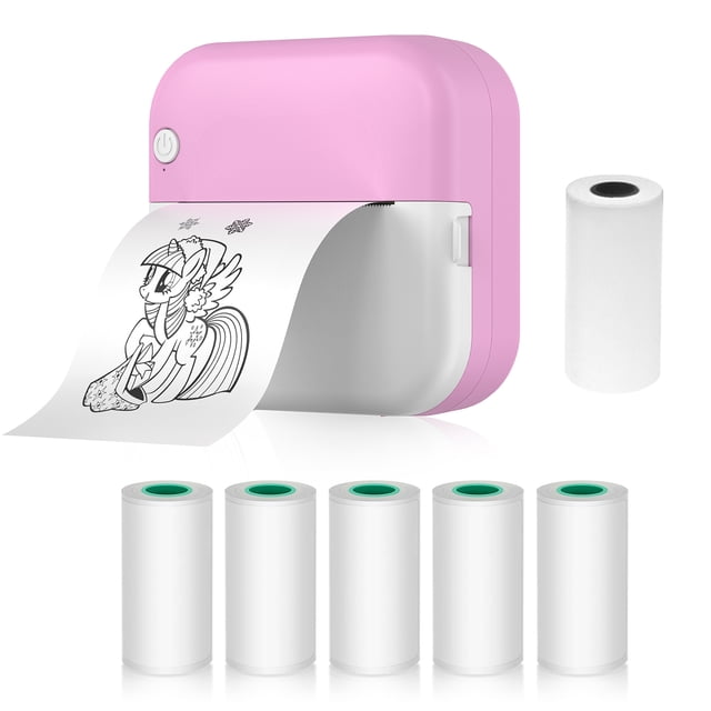 Imprimante Mini Portable Compacte 57 mm M3 - Impression Thermique 200 Dpi pour Notes, Images, Pages Web et Textes - Rose avec 1 Rouleau de Papier Thermique et 5 Rouleaux de Papier Adhésif Inclus
